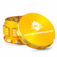 Kozo 3 inch aircraft-grade aluminum grinder in gold, angled view with the lid tilted open and logo visible