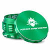 Kozo 3 inch aircraft-grade aluminum grinder in green, angled view with the lid tilted open and logo visible