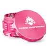 Kozo 3 inch aircraft-grade aluminum grinder in pink, angled view with the lid tilted open and logo visible