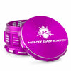 Kozo 3 inch aircraft-grade aluminum grinder in purple, angled view with the lid tilted open and logo visible