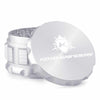 Kozo 3 inch aircraft-grade aluminum grinder in silver, angled view with the lid tilted open and logo visible