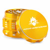 Kozo 2 inch aircraft-grade aluminum grinder in gold, angled view with the lid tilted open and logo visible