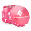 Kozo 2 inch aircraft-grade aluminum grinder in pink, angled view with the lid tilted open and logo visible