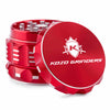Kozo 2 inch aircraft-grade aluminum grinder in red, angled view with the lid tilted open and logo visible