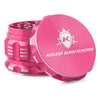 Kozo 2.5 inch aircraft-grade aluminum grinder in pink, angled view with the lid tilted open and logo visible