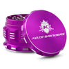 Kozo 2.5 inch aircraft-grade aluminum grinder in purple, angled view with the lid tilted open and logo visible