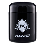 Kozo 1/2 oz black UV glass storage jar with the large Kozo logo facing front, airtight lid on