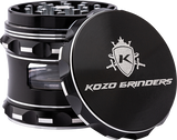 Kozo 2.5 inch window grinder in black, angled view with the lid tilted open and side window visible