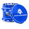 Kozo 2.5 inch window grinder in blue, angled view with the lid tilted open and side window visible