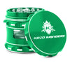 Kozo 2.5 inch window grinder in green, angled view with the lid tilted open and side window visible