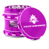 Kozo 2.5 inch window grinder in purple, angled view with the lid tilted open and side window visible