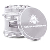 Kozo 2.5 inch window grinder in silver, angled view with the lid tilted open and side window visible