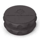 Kozo 2.5 inch two-piece hemp grinder in black, closed view of the matte textured body with the Kozo logo on the lid