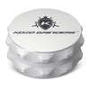 Kozo 2.5 inch two-piece non-stick aluminum grinder in white, closed front view with the Kozo logo on the lid
