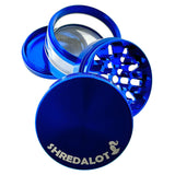 Sir Shredalot 4-Part Clear Chamber Grinder in Blue - Top and Inside View