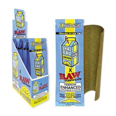 RAW Terp Enhanced Wraps Lemonade Flavor 3-Pack, Front View with Product Packaging