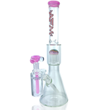 18" AFM Reversal Pink Glass Beaker Bong Bundle with AshCatcher - Front View