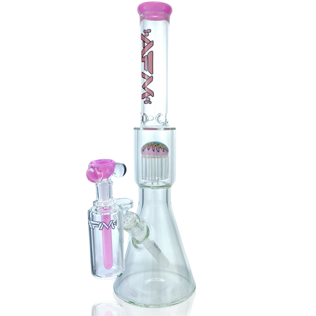 18" AFM Reversal Pink Glass Beaker Bong Bundle with AshCatcher - Front View