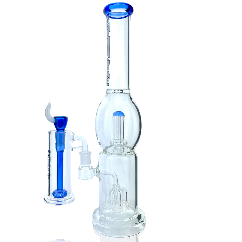 16" AFM Glass Beaker Bong with Quad Shower-head Perc in Ink Blue, Front View on White Background