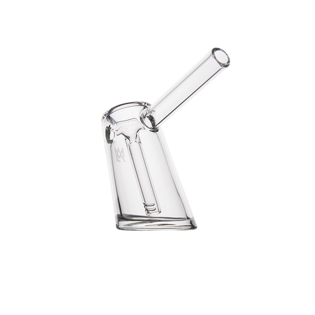 MJ Arsenal Fulcrum Bubbler made of Borosilicate glass, angled side view on a white background