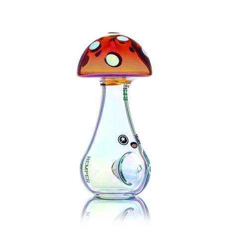 Hemper Trippy Shroom Glass Pipe, a 4.5 inch borosilicate glass hand pipe shaped like a sherlock