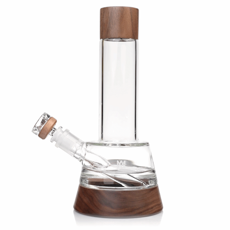 MJ Arsenal Alpine Lookout borosilicate glass water pipe with black walnut wood accents and 14mm bowl