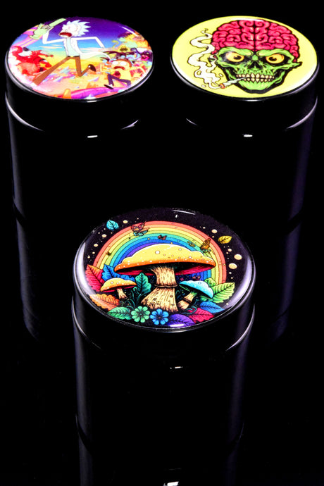 Black Glass Stash Jar – UV-Shield – Design Lid - Assorted Colors