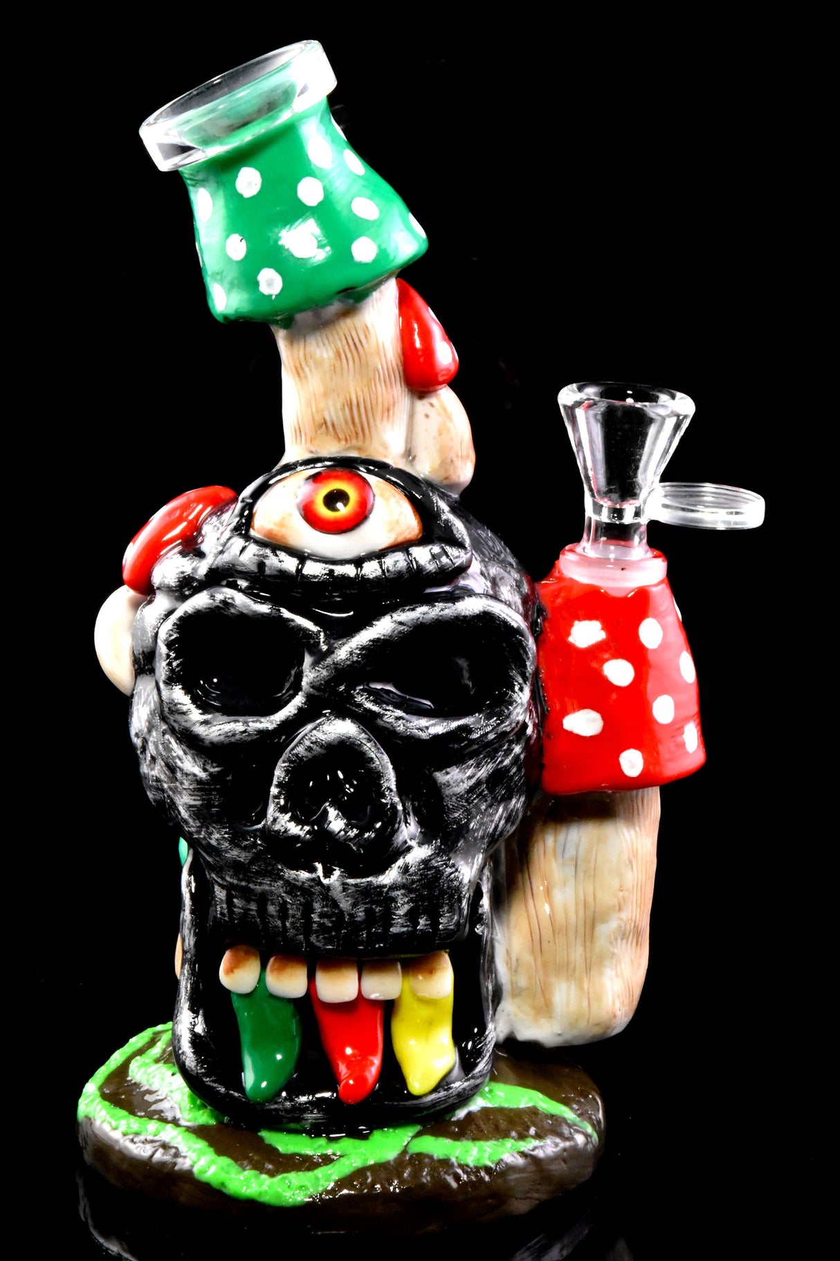 Skull Mushroom Glass Bong “Third Eye Grove” – Honeycomb Perc – 8½″