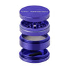 Cali Crusher O.G. 2.5" Purple 4 Piece Aluminum Grinder, Disassembled View Showing All Parts