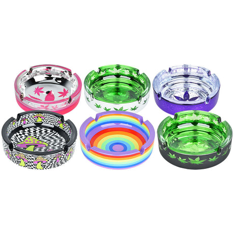 Assorted Trippy Glass and Ceramic Ashtrays 6-Pack with Novelty Designs, 4.25" Size, Top View
