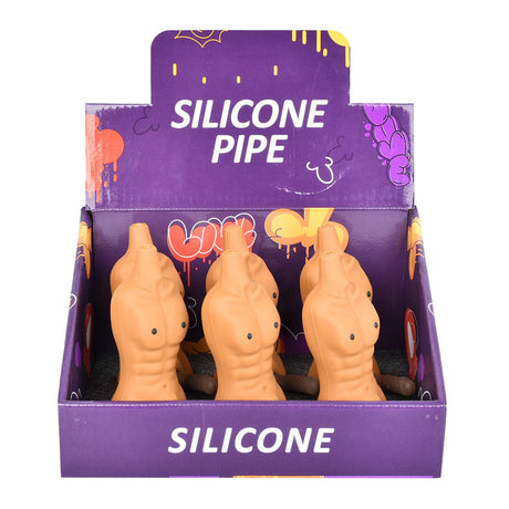 Eyce Silicone Pipes shaped like chiseled torsos with novelty design, displayed in box