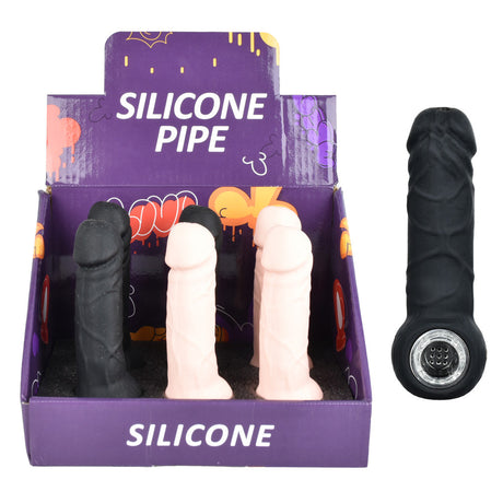 Assorted colors 6PC DISP Silicone Hand Pipes with novelty penis design, 5.25" length, easy to clean