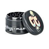 Cheech & Chong's x Pulsar 4-Part Metal Grinder in Black, 2.5" Diameter, Angled View