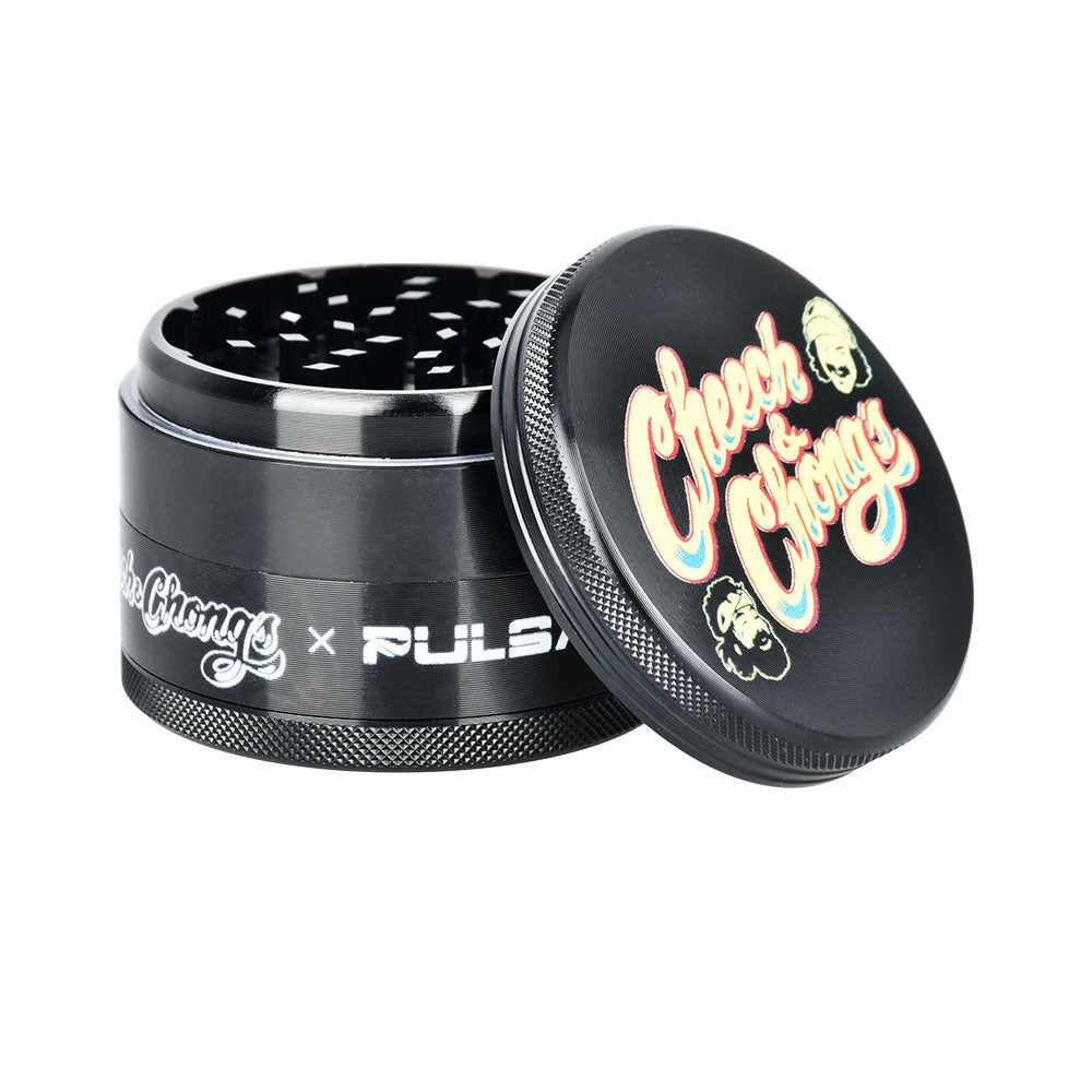 Pulsar Cheech & Chong 4-Part Metal Grinder, 2.5" Sleek Black, Open View