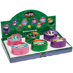 Fujima 4" Mushroom Stash Boxes in Assorted Styles Displayed on Shelf