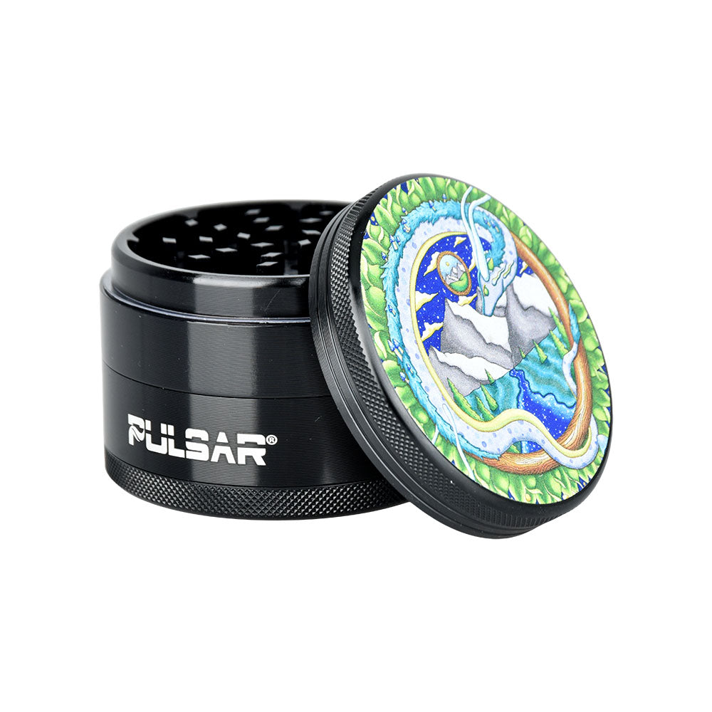Pulsar Artist Series 2.5" Grinder with Assorted Designs, 4pc Metal Construction, Front View