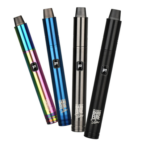 Pulsar Barb Fire Slim Vape Pens in Rainbow, Blue, Silver, and Black, 800mAh Battery, Front View