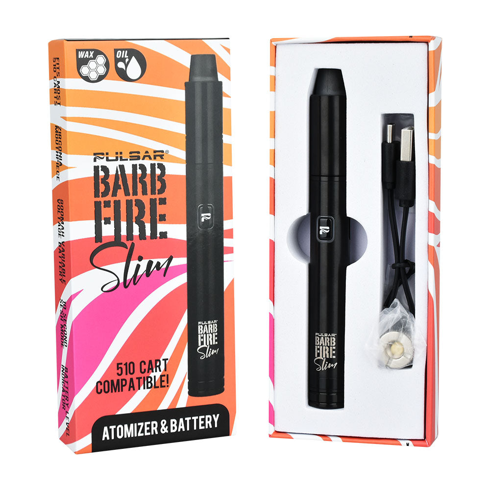 Pulsar Barb Fire Slim Vape with Packaging, 800mAh Battery, Front View, 2-in-1 for Oils & Wax