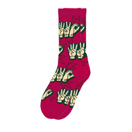 Blazing Buddies 6PK Socks featuring 420 hands pattern, vibrant red color, front view