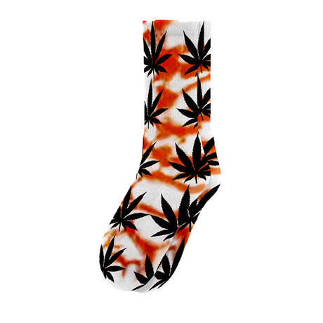 Blazing Buddies Tie-Dye Leaves Socks, vibrant orange and white pattern with cannabis leaf design