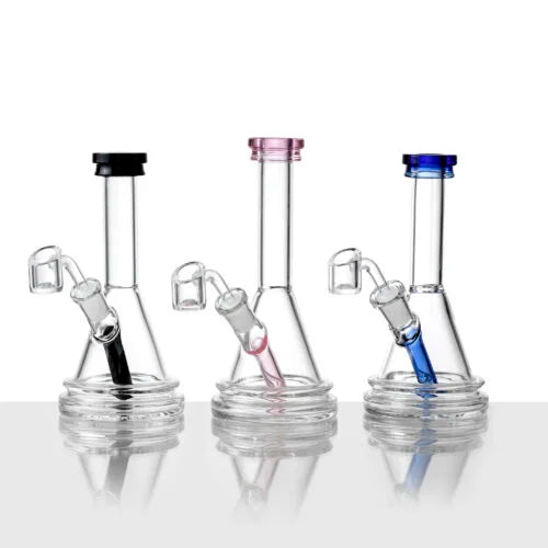 1Stop Glass 7" Mini Beaker Dab Rigs in Black, Pink, Blue - Front View for Concentrates