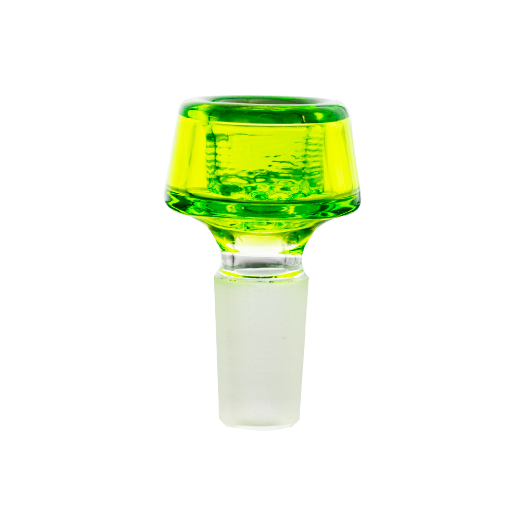 MAV Glass 7 Hole Pro Bowl 14mm in vibrant green, front view on seamless white background