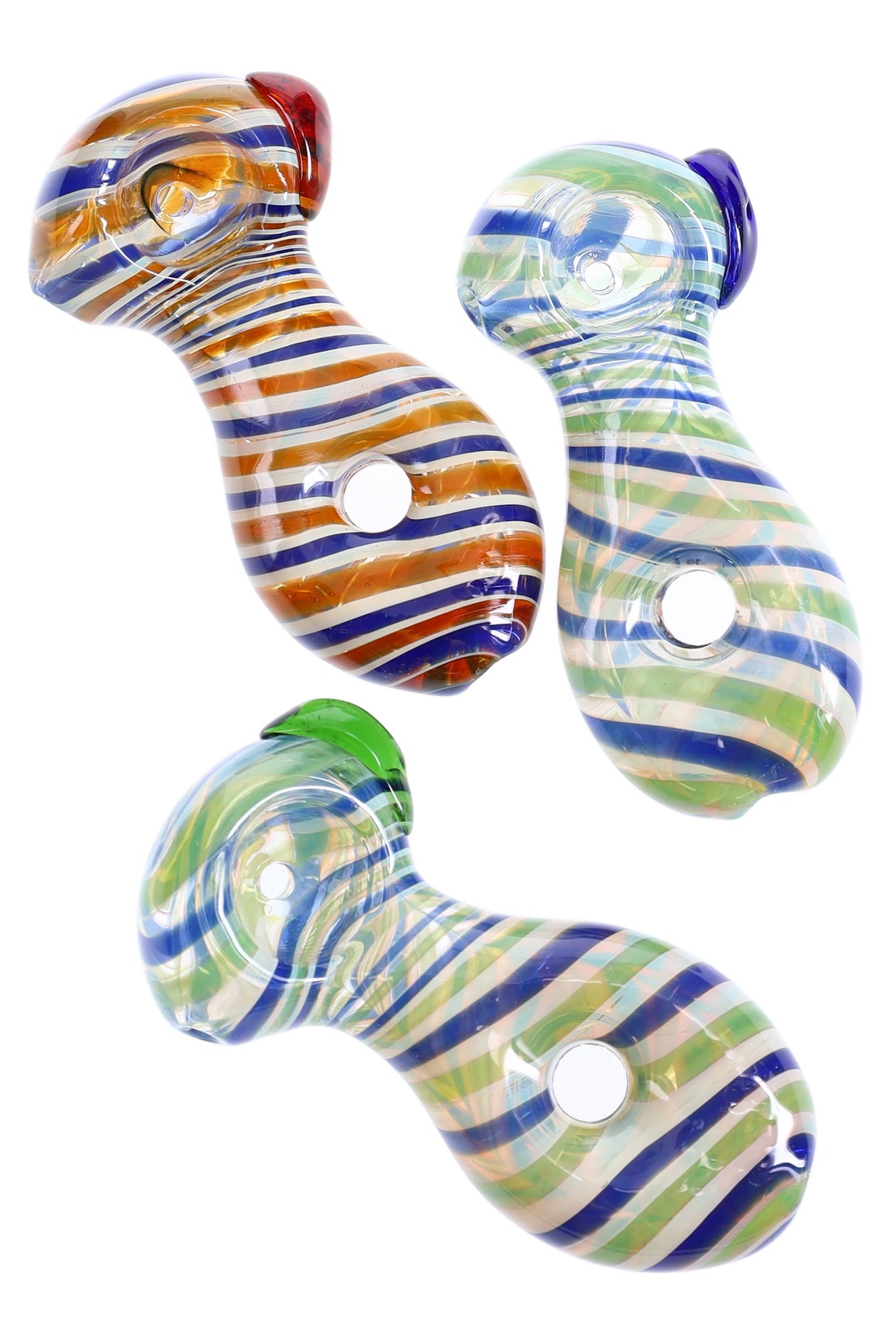 Donut-Hole Spiral Stripe Glass Pipe - 3" - Assorted Colors