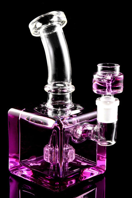 Glass Cube Bong “Chill Box” – Fluid-Filled – Showerhead Perc – 7.5″