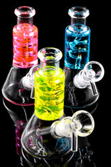 Mini Glass Beaker Bong “Chill Coil” – Fluid-Filled Neck – Assorted Colors