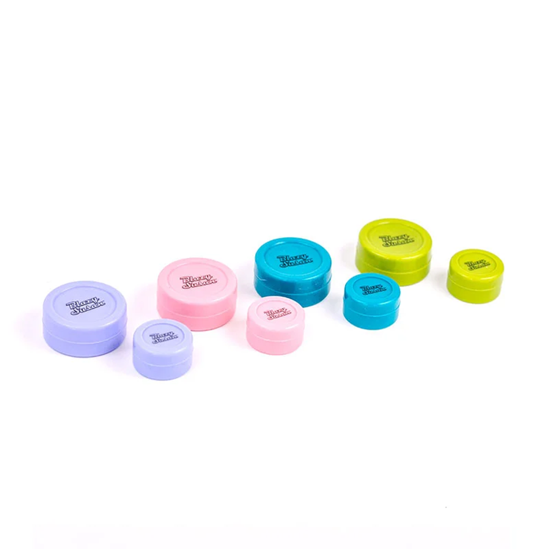 Assorted Blazy Susan Silicone Storage Jars in vibrant colors, 45mm size, displayed on white background