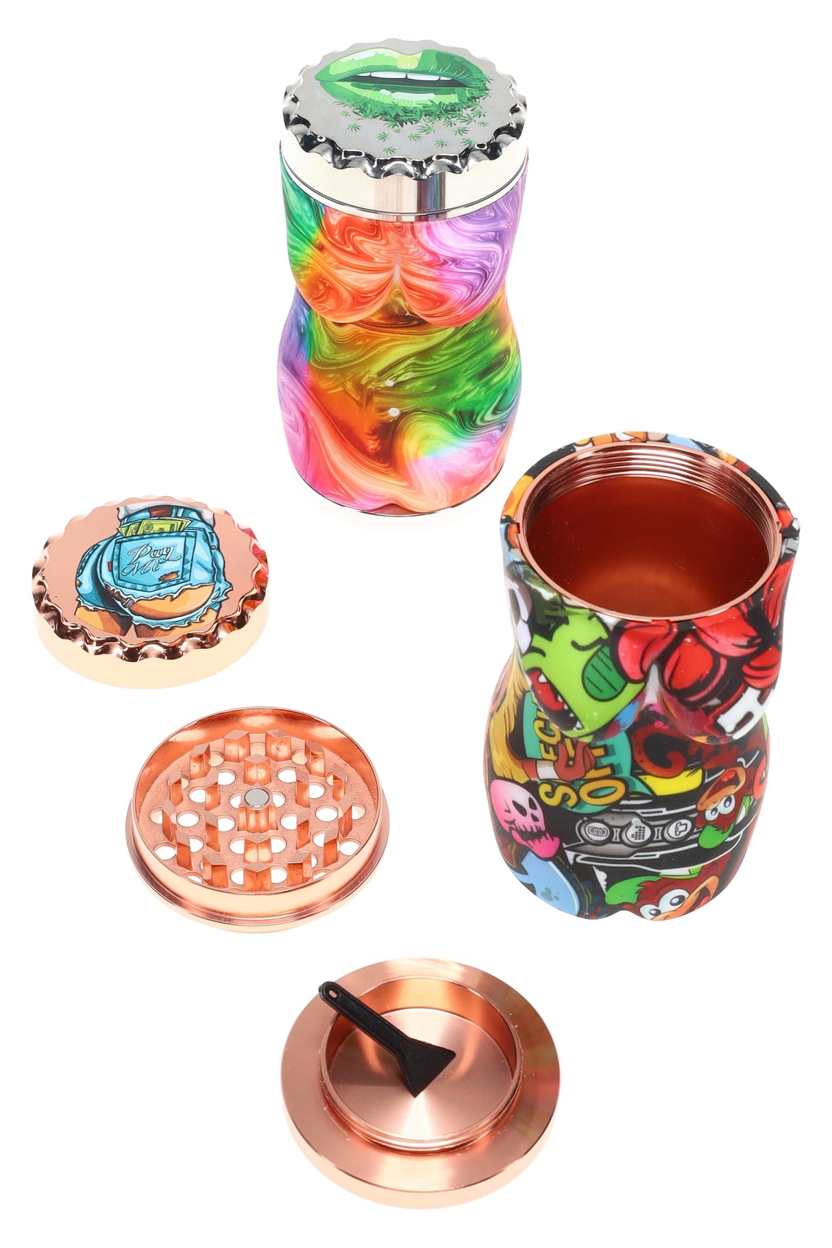 4-Part Metal Herb Grinder “Curve Appeal” – Silicone – 2⅛″ – Assorted Colors