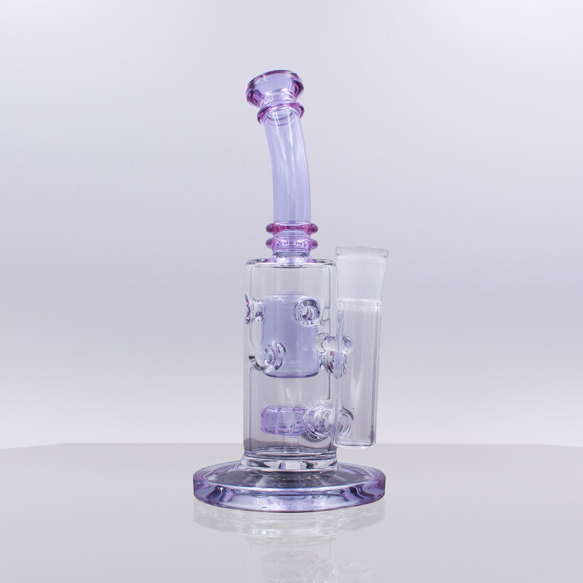 7.8" Swiss Splash Guard Dab Rig with Showerhead Percolator, front view on seamless white background