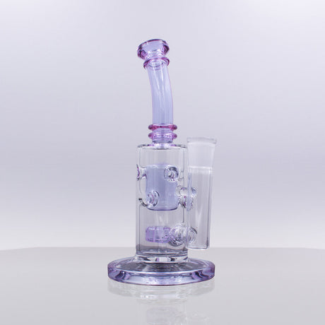 7.8" Swiss Splash Guard Dab Rig with Showerhead Percolator, front view on seamless white background