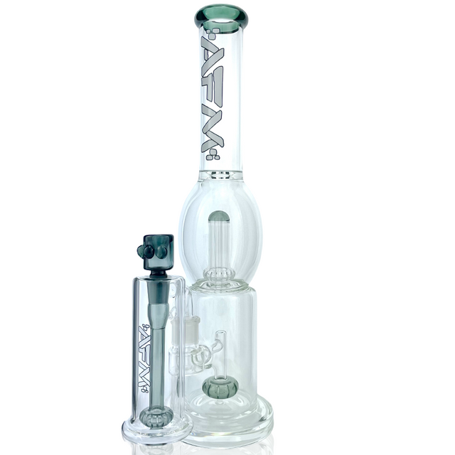 16" AFM Glass Beaker Bong with Showerhead Perc in Black, Front View on White Background